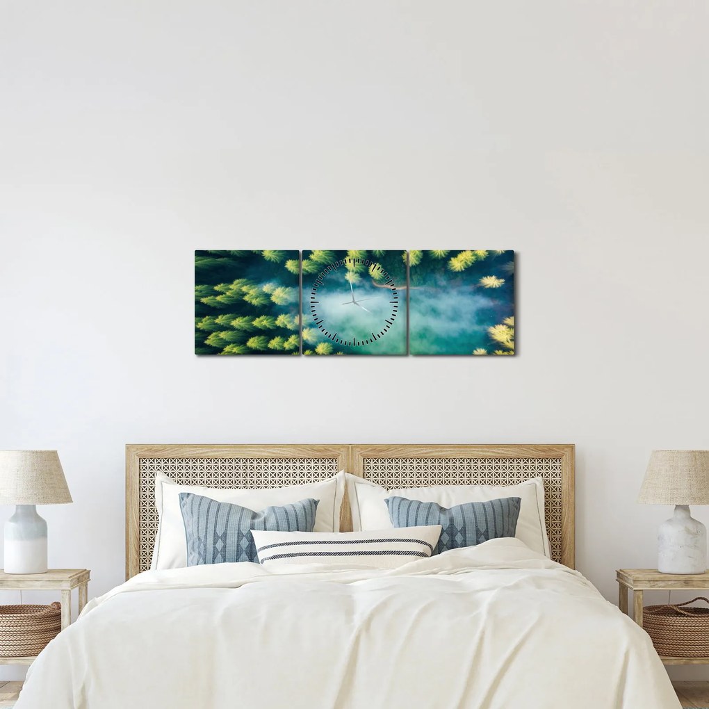 Kép - Egy ködbe burkolt erdő (órával) (90x30 cm)