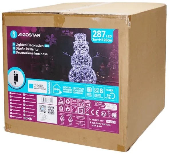 Aigostar - LED kültéri karácsonyi dekoráció 3,6W/31/230V 6500K 120cm IP44 hóember