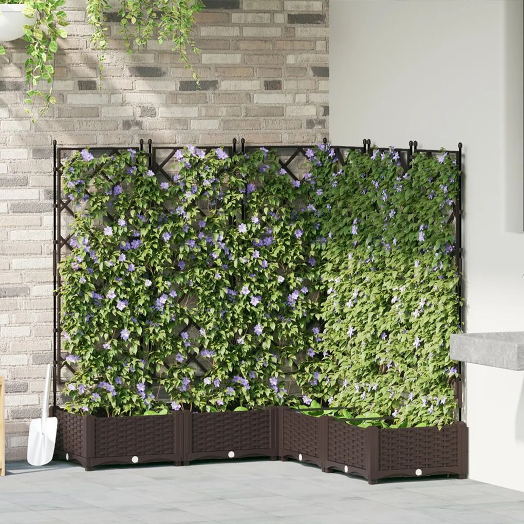 Kerti Virágágyás Trellis-szel 5 db Barna 120x120x125,5 cm