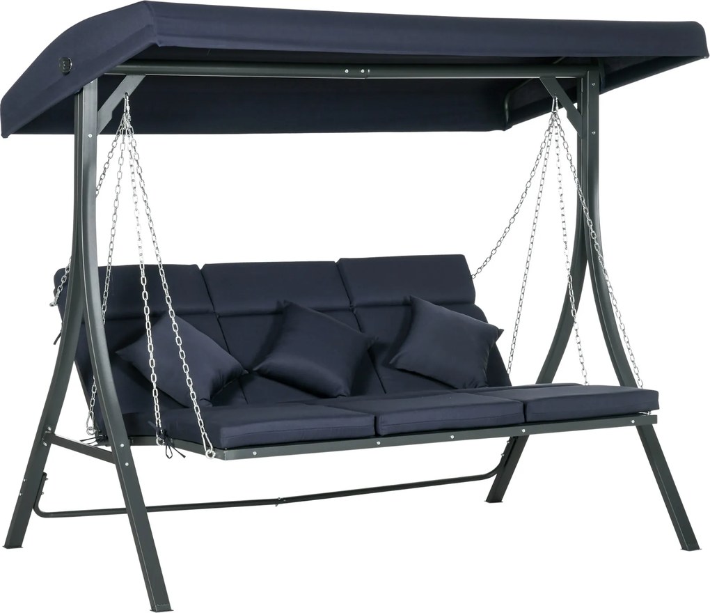 Outsunny 3-Fős Hollywoodi Hinta, Állítható Napernyővel Ellátott Hinta Pad, Kerti Hinta Párnákkal, Akár 270 kg Teherbíró Képességgel, Fém, Textil, Söté