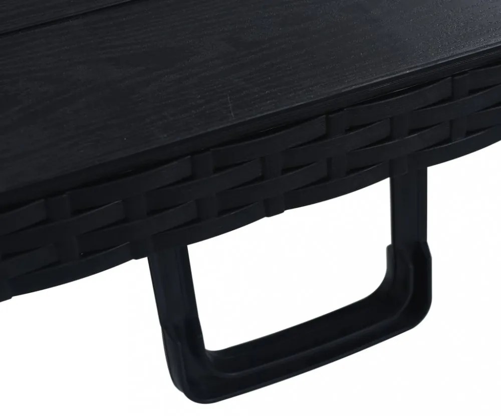fekete HDPE rattan szerű összecsukható kerti asztal 180x75x72cm