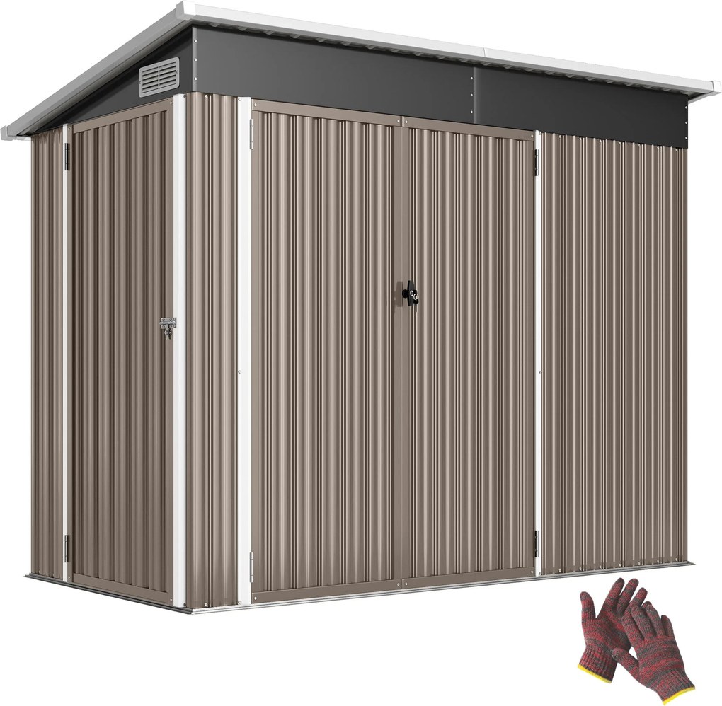 Outsunny fém kerti tároló 234 × 132 × 185 cm — zárható háromajtós, ferde tető, szellőzők, munkakesztyűvel, horganyzott acél, világosszürke | Aosom