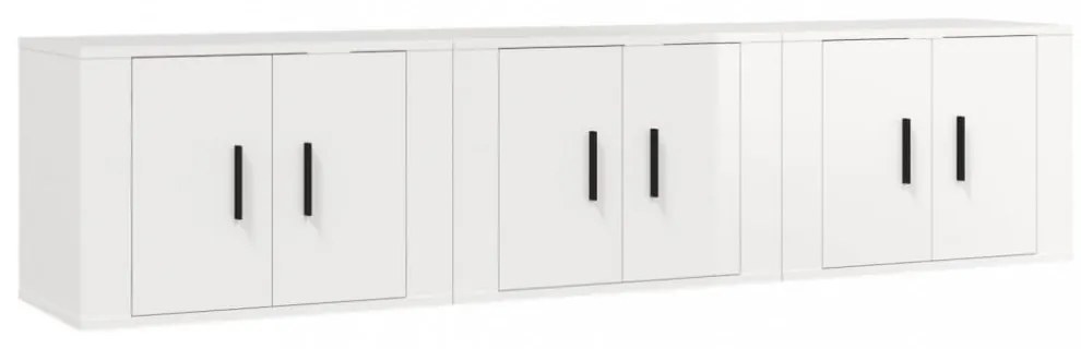 3 db magasfényű fehér fali TV-szekrény 57 x 34,5 x 40 cm