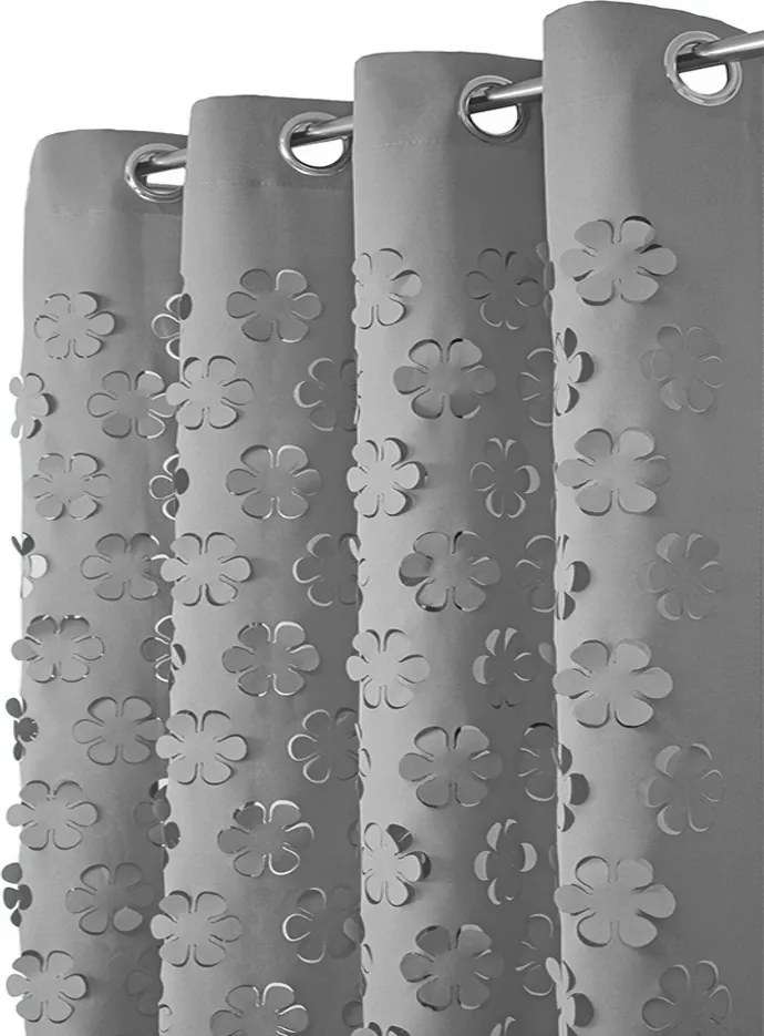Kész Függöny 3d kivágott virágok Lézer Függöny 145x250 Világos Szürke