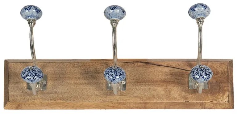 Fa fali fogas három dupla akasztóval kék mintás kerámia gombokkal