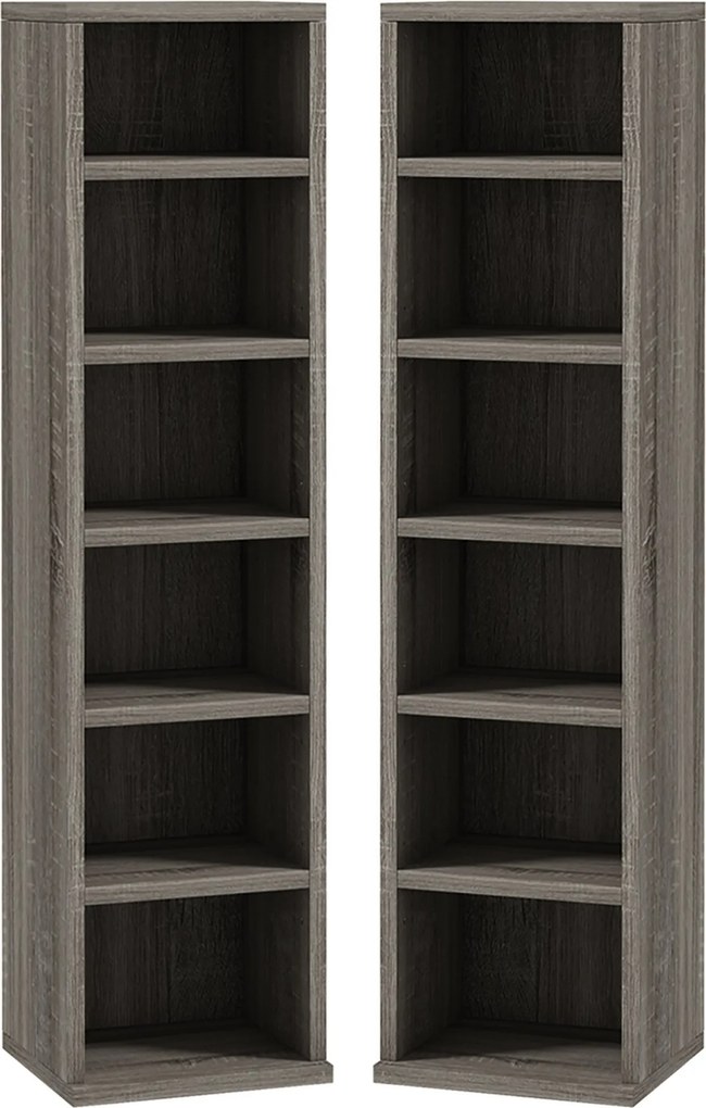 HOMCOM 2 db-os oszloppolcos CD-DVD tároló szekrény 6 + 6 rekesz 21 x 22,5 x 88,5 cm maximális kapacitás 204 CD sötét szürke | Aosom