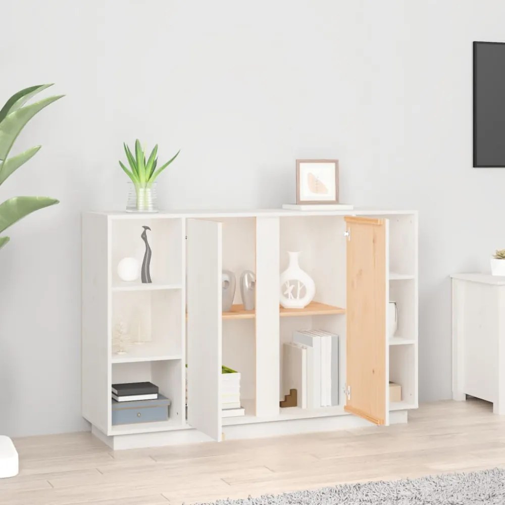 fehér tömör fenyőfa tálalószekrény 120x35x80 cm