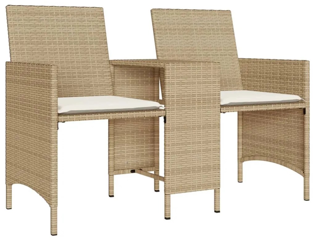 2 személyes bézs polyrattan kerti kanapé asztallal/székkel