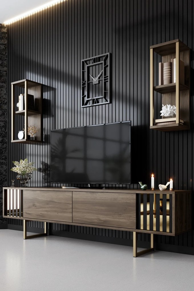 TV szekrény Gold Line - Walnut, Black