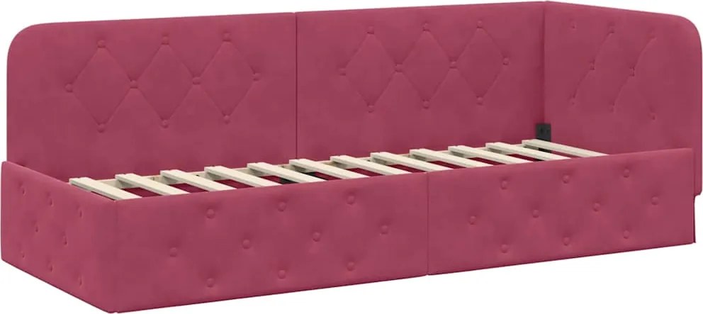vidaXL Sarokágy keret fejtámlával Bordó 80 x 200 cm Bársony