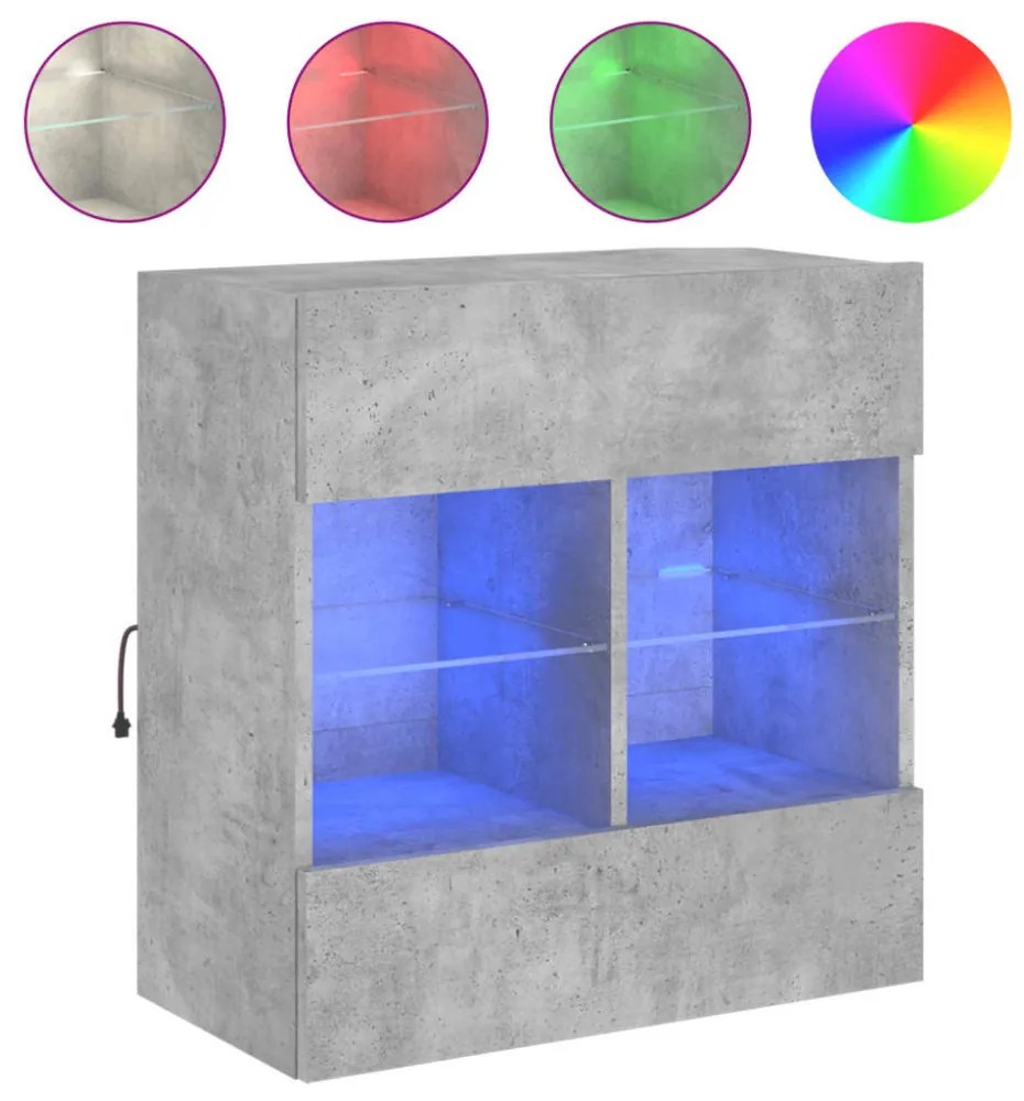 betonszürke falra szerelhető TV-szekrény LED-del 58,5x30x60,5cm