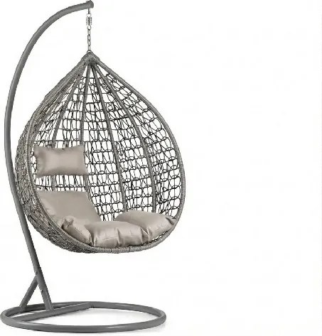 Szürke függő szék KOKON állvánnyal, világos párna