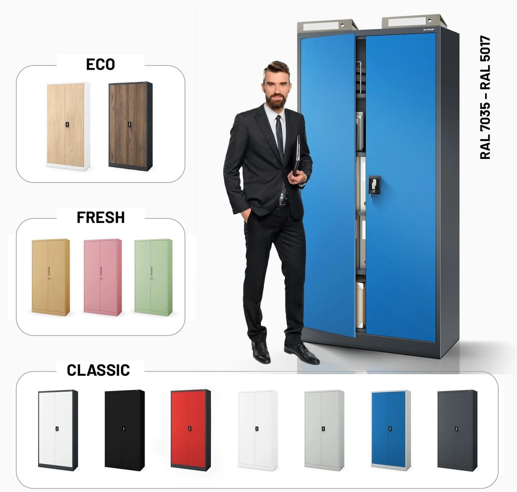 Fém iratszekrény JAN H, 900 x 1950 x 400 mm, antracit-kék