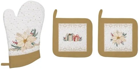 Edényalátét 2 db, 20x20cm+edényfogó kesztyű 20x30cm, 100% pamut, White Elegance