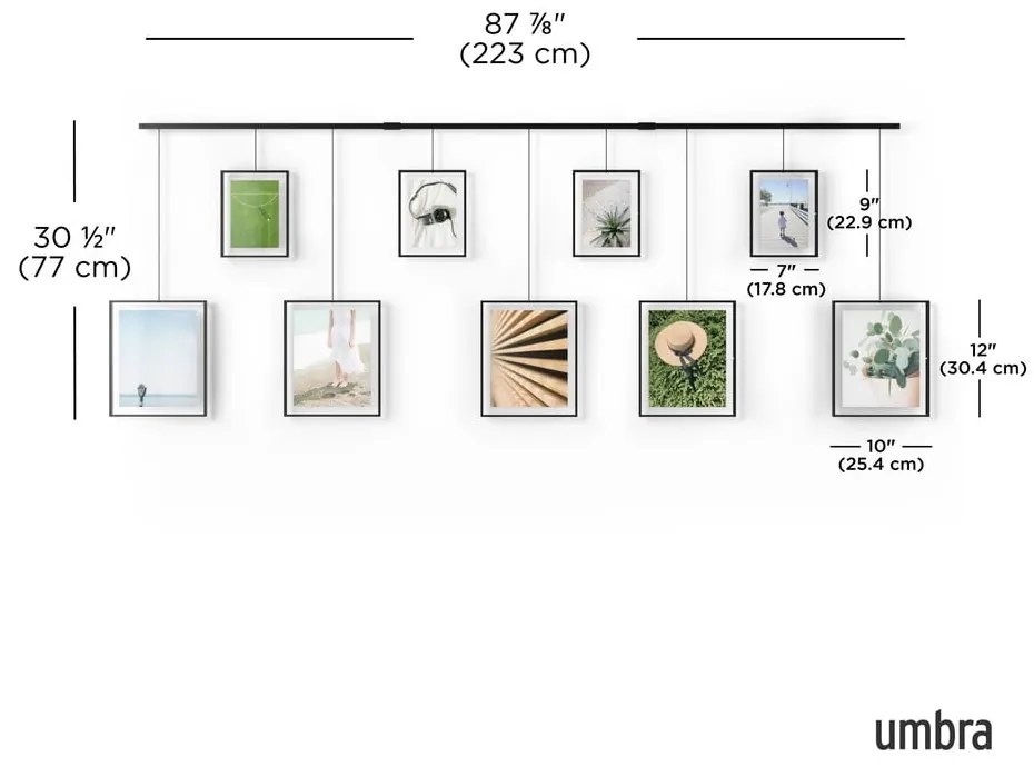 Fekete fém fali képkeret szett 9 db-os 223x77,5 cm Exhibit – Umbra
