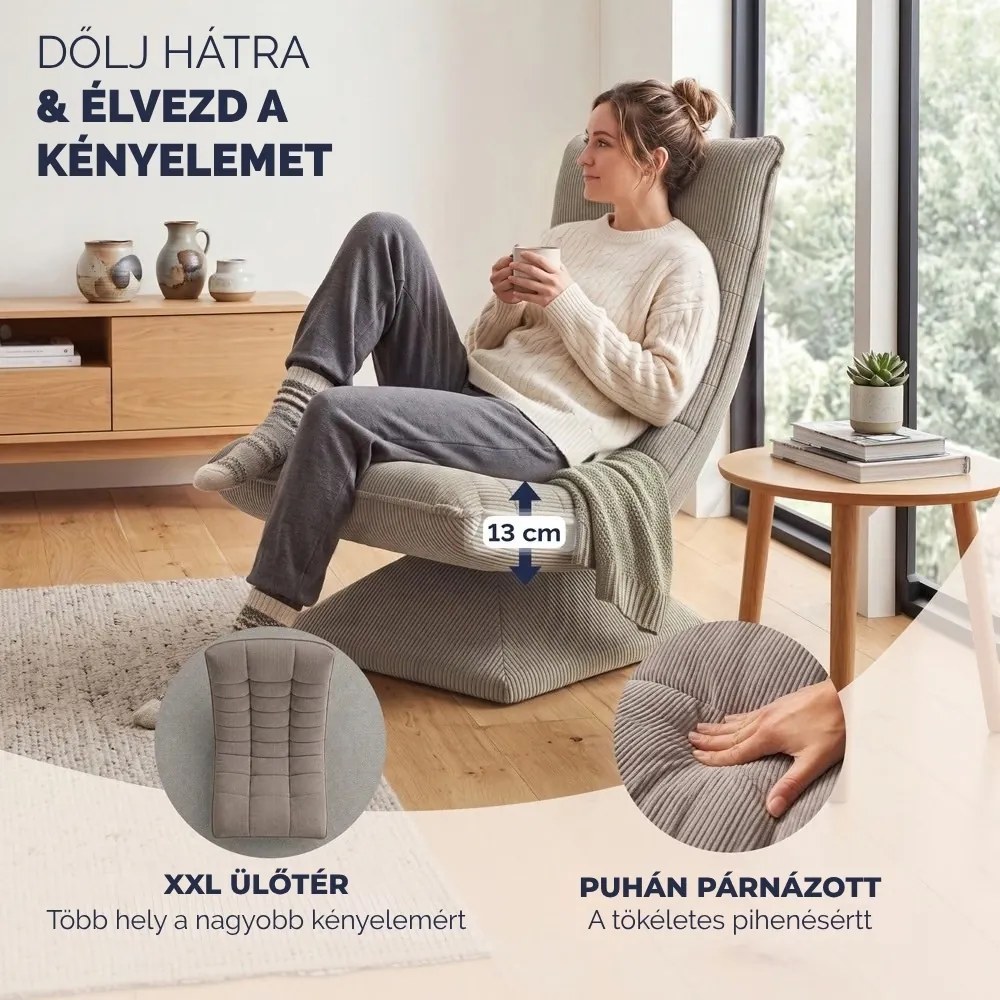 ABERDEEN CORD napozó fotel, bordázott huzat, 87×60×105 cm, szürkésbarna (taupe) Casaria