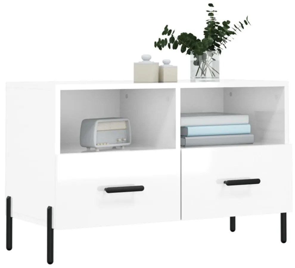 fehér magasfényű szerelt fa TV-szekrény 80x36x50 cm