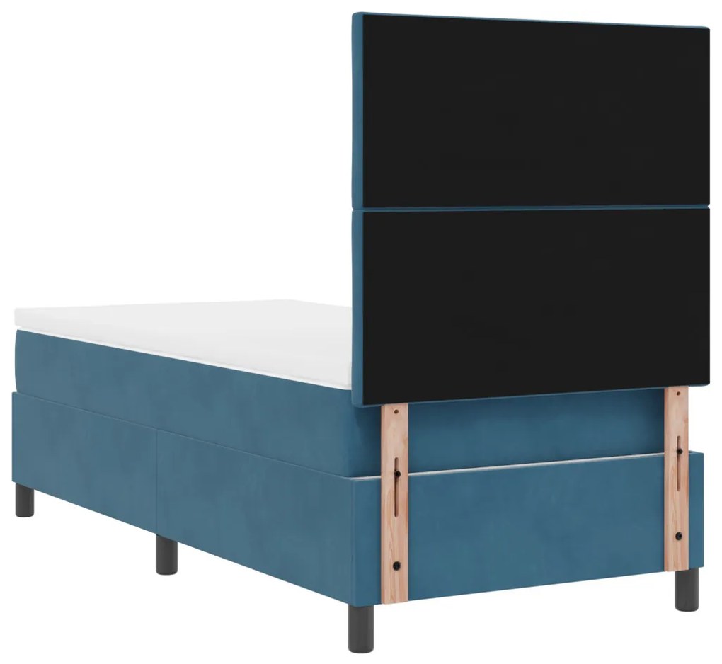 Boxspring Ágy Matrac & LED Sötétkék 90x190 cm Bársonyos