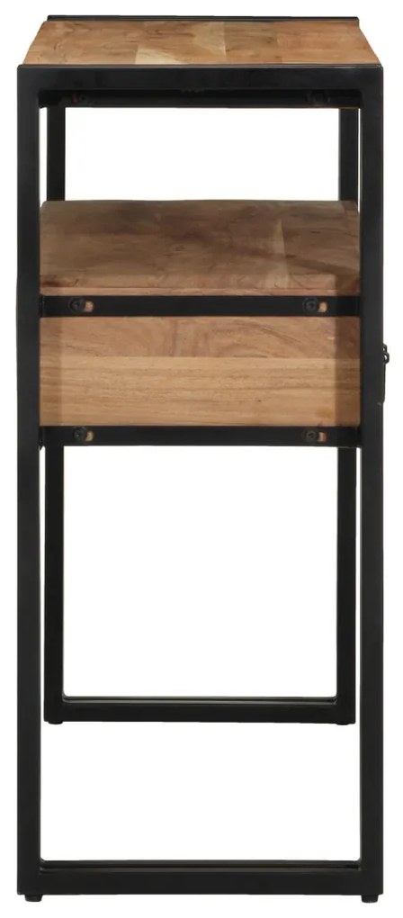 Konsole Asztal Fekete 90x33x75 cm Tömör Akácfa és Fém