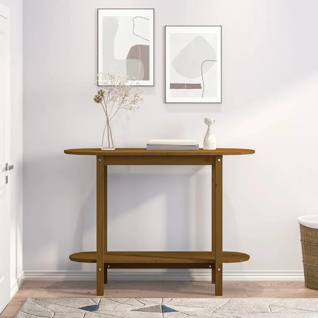 Mézbarna tömör fenyőfa tálalóasztal 110x40x80 cm