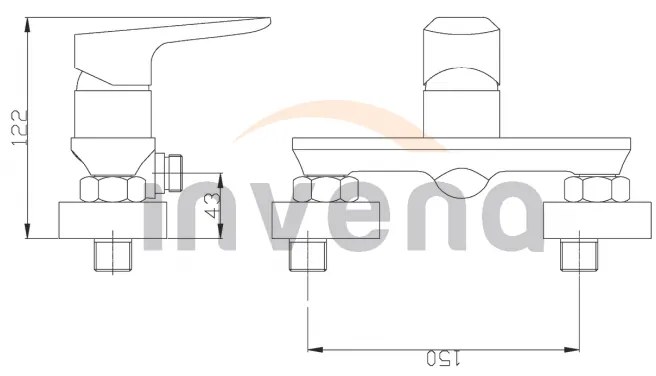 Invena Dokos, falra szerelheto zuhanycsaptelep, króm, INV-BN-19-001-V