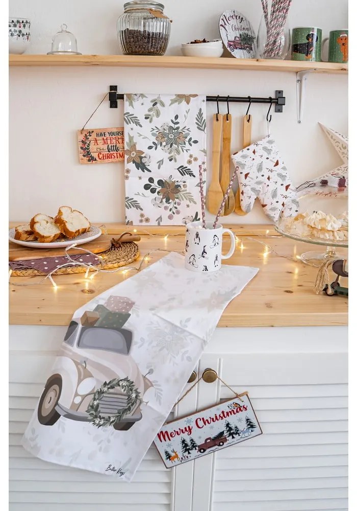 Pamut konyharuha szett karácsonyi mintával, 2 db-os 50x70 cm Festive Car – Butter Kings