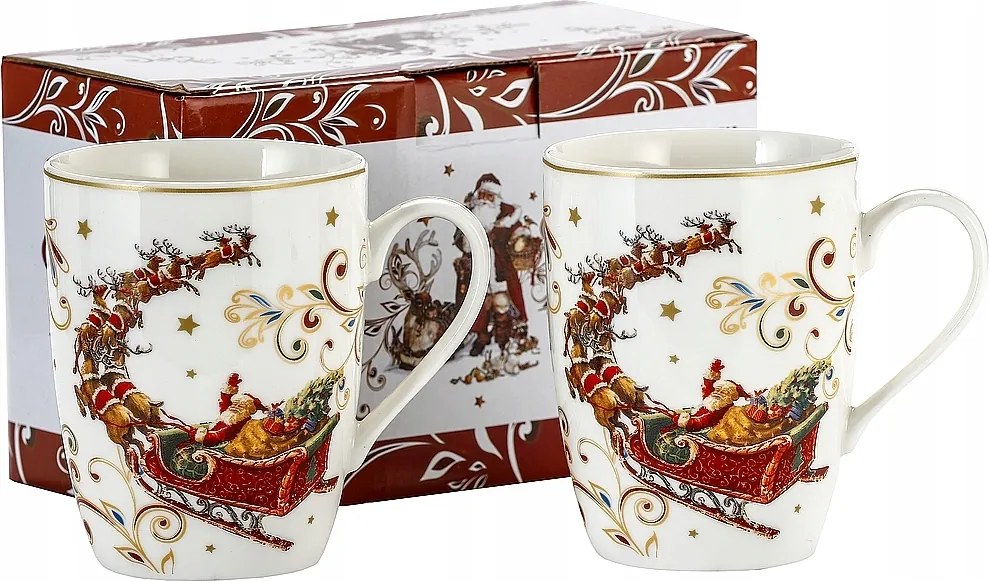 Bögre X 2 Db-os Karácsonyi Szett Mikulás Rénszarvas Szánban Ajándék 360 ML.