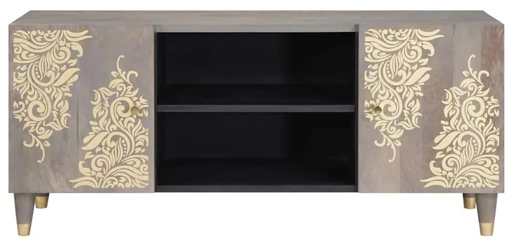 TV szekrény Szürke és Arany 105 x 33.5 x 46 cm Tömör mangófa