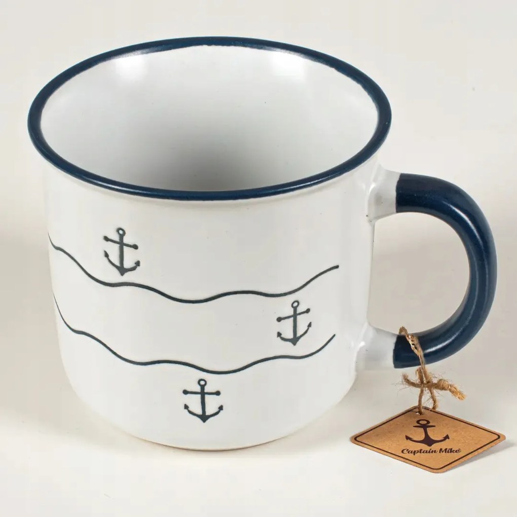 Kerámia bögre fehér horgony motívummal Captain Mike 400 ml