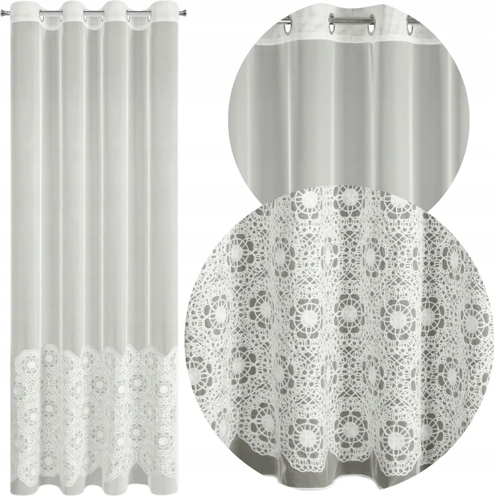 Függöny Kész Nyalóka Fehér Hímzés Virágok Átvezető Krém Függöny 140x250cm