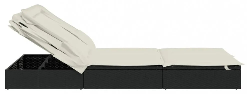 2 személyes fekete polyrattan napágy tetővel 213 x 118 x 97 cm