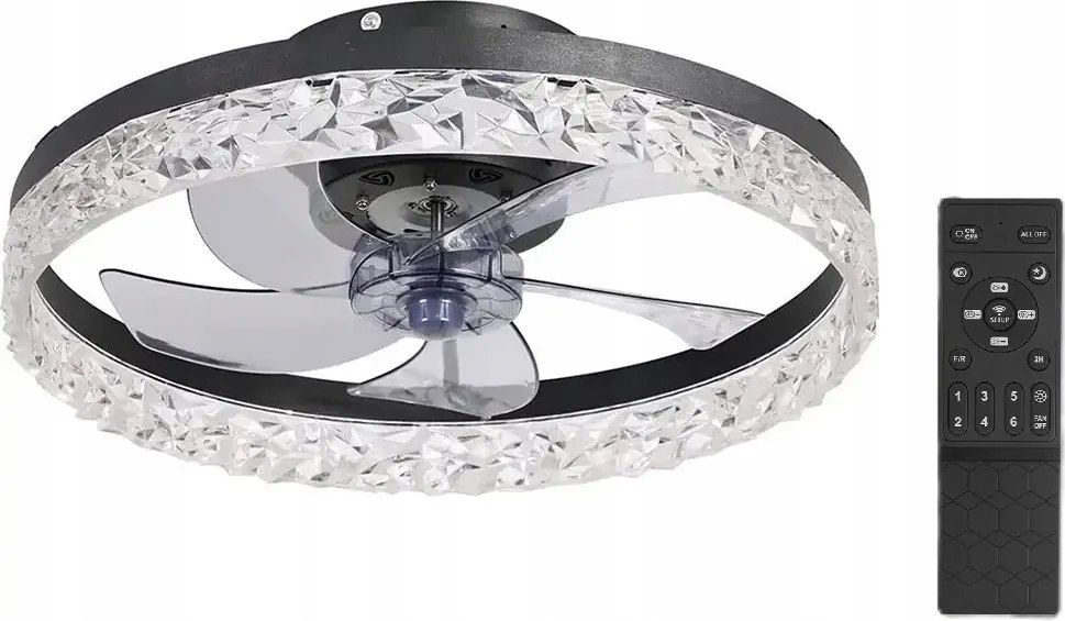 Plafon Ventilátor Led lámpa fekete 3 szín távirányító |alkalmazás|