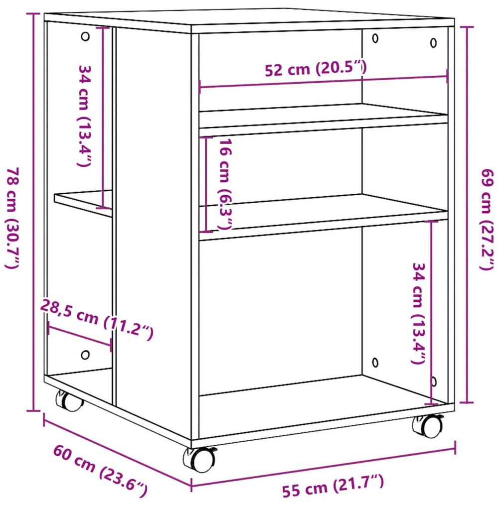 fekete szerelt fa kisasztal kerekekkel 55 x 60 x 78 cm