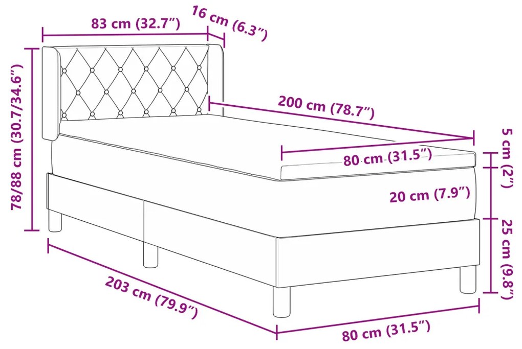 Box Rugós Ágy Matraccal Rózsaszín 80x200 cm Bársony