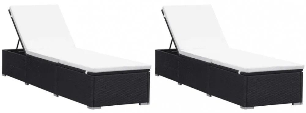 2 db fekete polyrattan napozóágy párnával