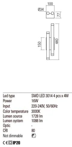 Redo 01-2033 - LED Fali lámpa MADISON 4xLED/4W/230V arany