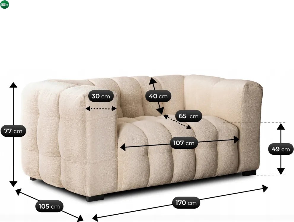 Sofa MODERNO 2S Dwuosobowa Kremowa