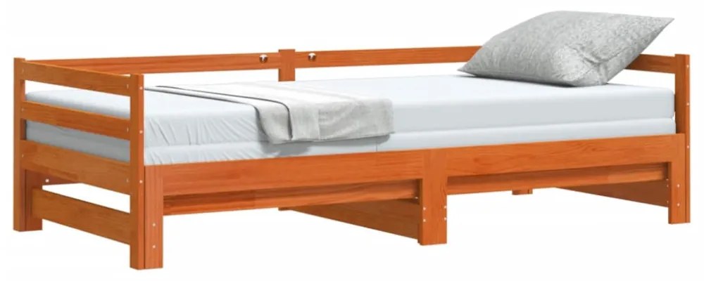 viaszbarna tömör fenyőfa kihúzható kanapéágy 80 x 200 cm