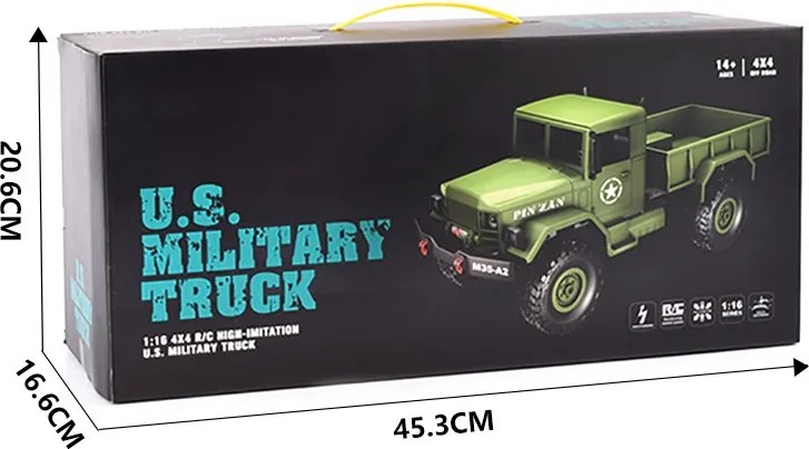 1:16 Rc Amerikai Katonai 4WD Teherautó M35-A2 Modell 2.4Ghz Jó kidolgozás RTR Azonnal használható