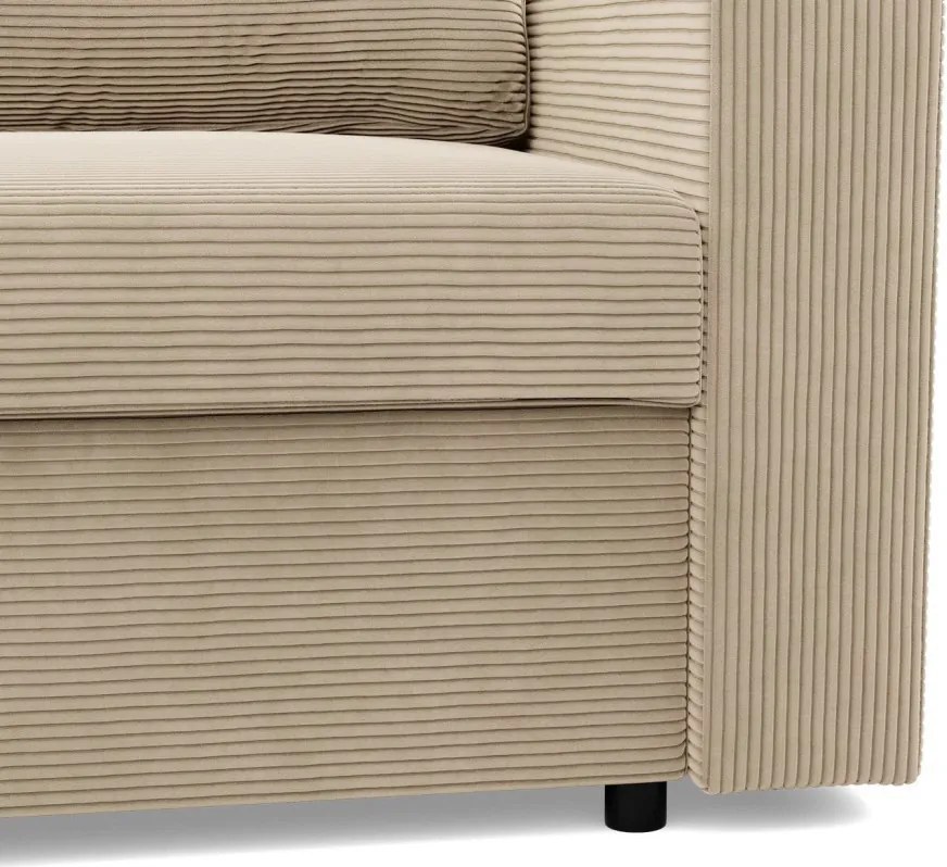 Zeus sarokkanapé, 2 ágyneműtartóval, egyenes kartámasz, kordbársony, univerzális oldal, hab töltet, bézs