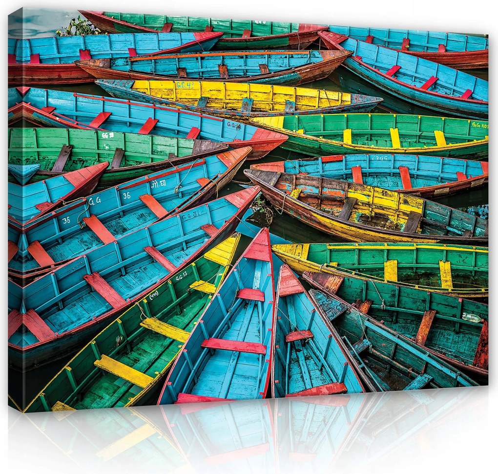 Vászonkép 80x60 Színes csónakok kikötő tó tükröződés élénk