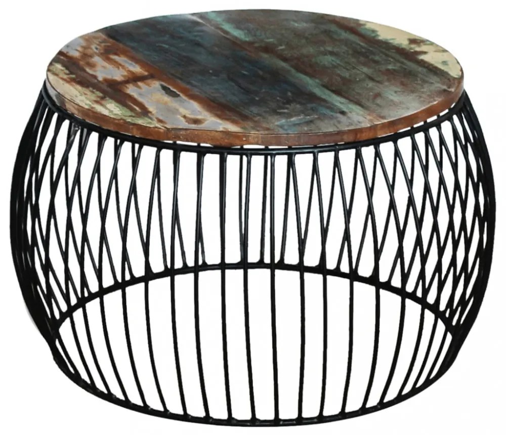 kerek tömör újrahasznosított fa dohányzóasztal 68 x 37 cm