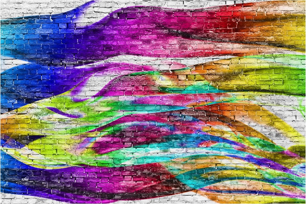 Kép - Téglafal színes lángokkal (90x60 cm)