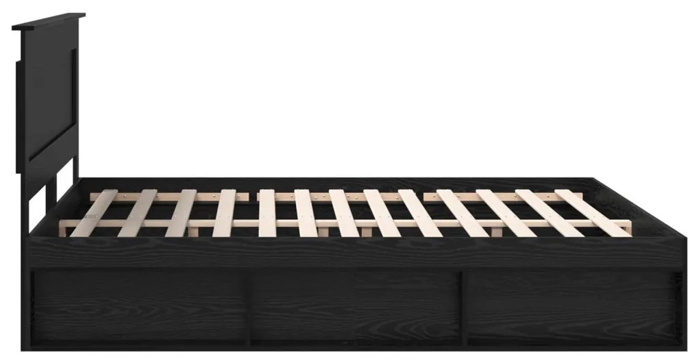 vidaXL Ágykeret fejtámlával fiókkal Fekete 180 x 200 cm Tömör fenyőfa