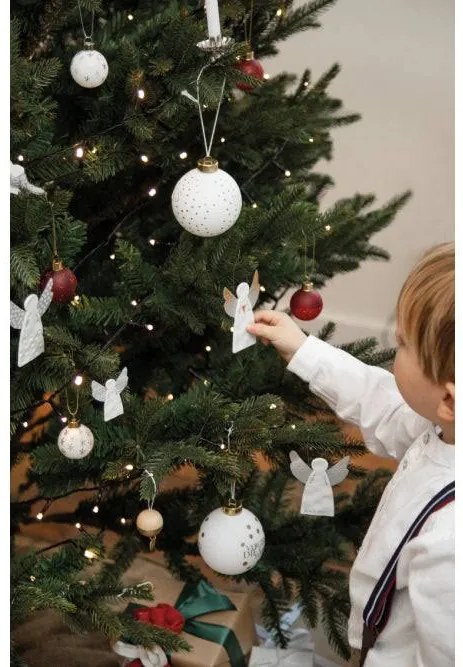 Ezüst porcelán angyal STRIPES, függesztett