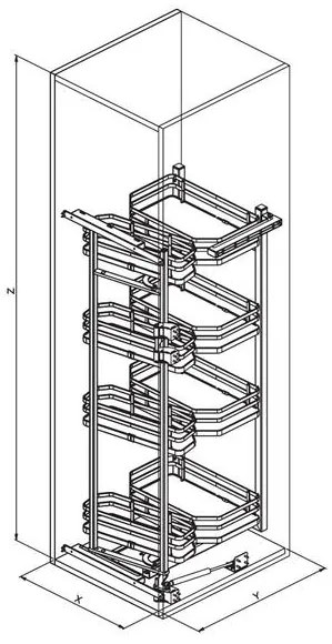 Konyhai fémrács, kamravasalat, 600mm, króm-fehér, csillapított záródás,  8 kosár SIGE, Infinity Plus 230B