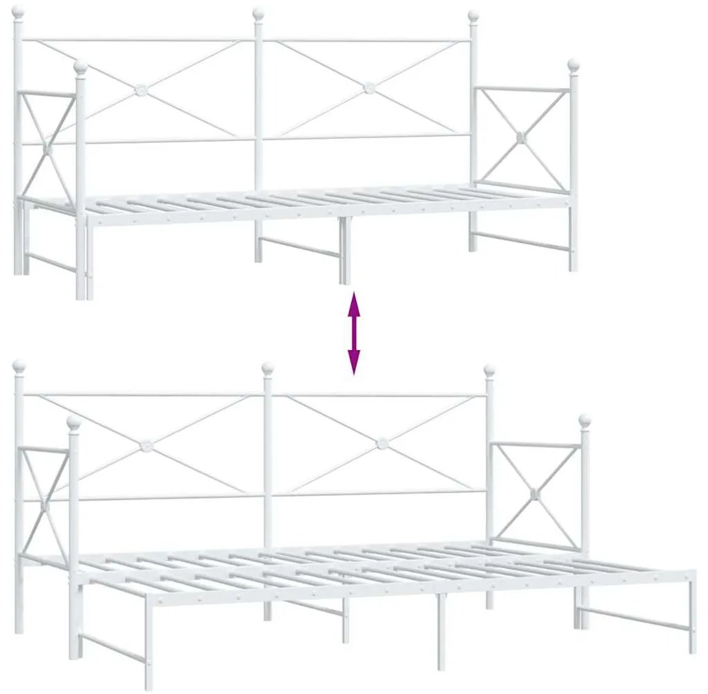 Daybed with Trundle without Mattress White 90x200 cm acél