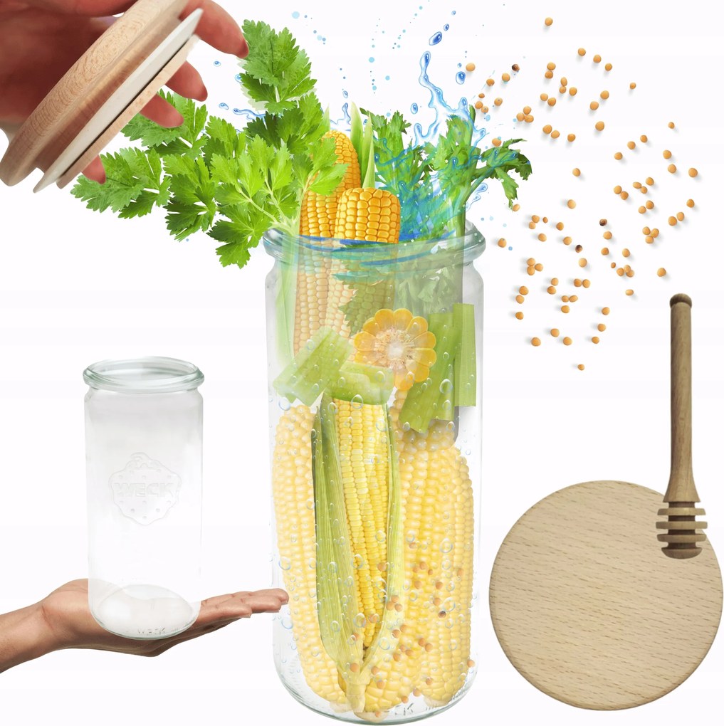 Befőttesüveg Weck 1l 1040 ml Henger fa fedél tömítéssel 1db