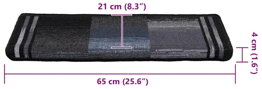 15 db fekete-szürke öntapadó lépcsőszőnyeg 65x21x4 cm