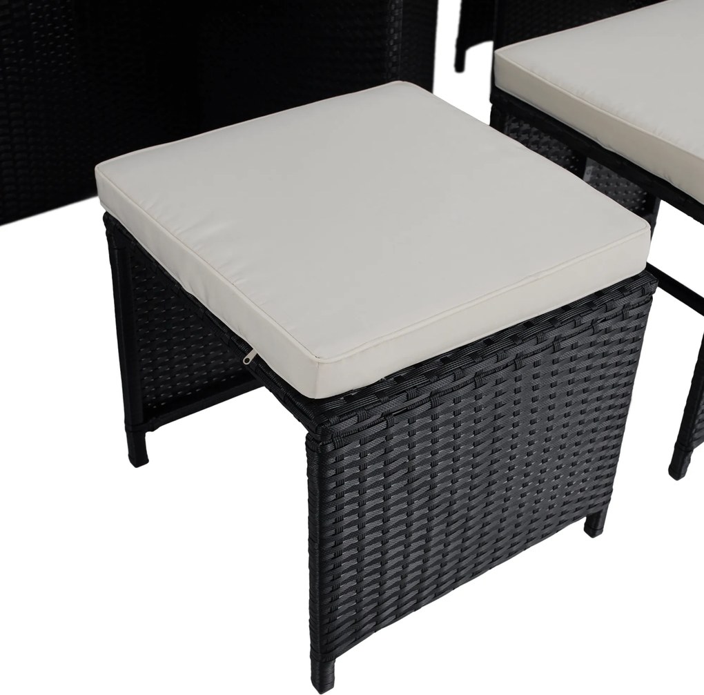 Kerti rattan szett, akácfa, fekete/krémszínű/természetes, MELFORD